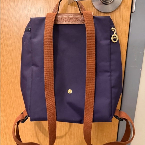 Longchamp Navy Backpack with Brown Leather Flap - Picture 4 of 7